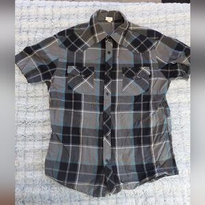 Hang Ten Men's Gray and Blue Plaid Shirt Large‎